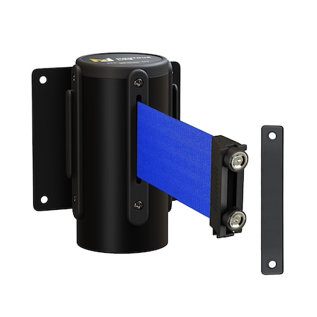 Montour Line Retractable Belt Barrier Fixed Black Metal Wall Mt, 11ft Blue Belt (M) MWM100-BK-BL-F-M-110